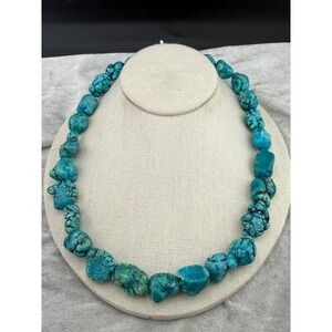 Vintage Chunky Blue Stone Beaded Necklace 20"